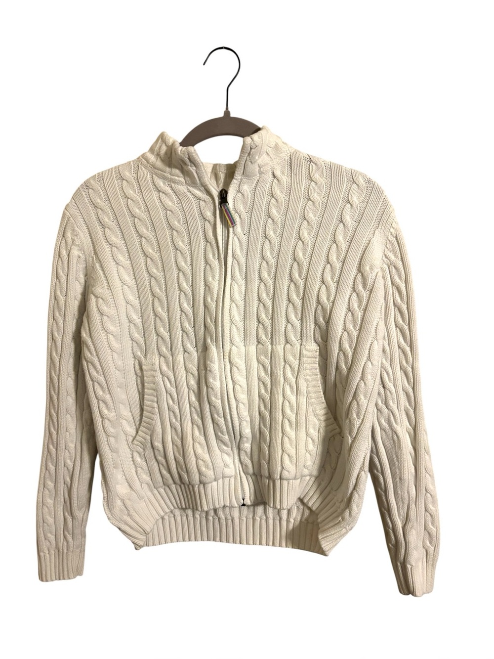 L.L. Bean White Zip Up Sweater Girls Large 14/16